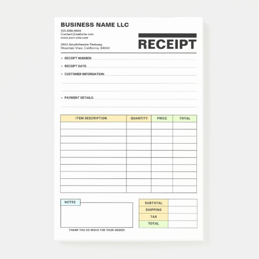 (Business Pad) Payment Sales Invoice Receipt Book Post-it® Notes (Voorkant)