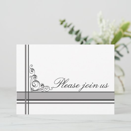 Business Party Uitnodiging Wit Zwart Grijs Streep (Staand voorkant)