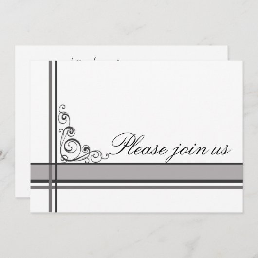 Business Party Uitnodiging Wit Zwart Grijs Streep (Voorkant / Achterkant)