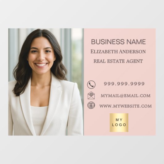 Business Photo Contact Information logo pink Raamsticker (Vel)