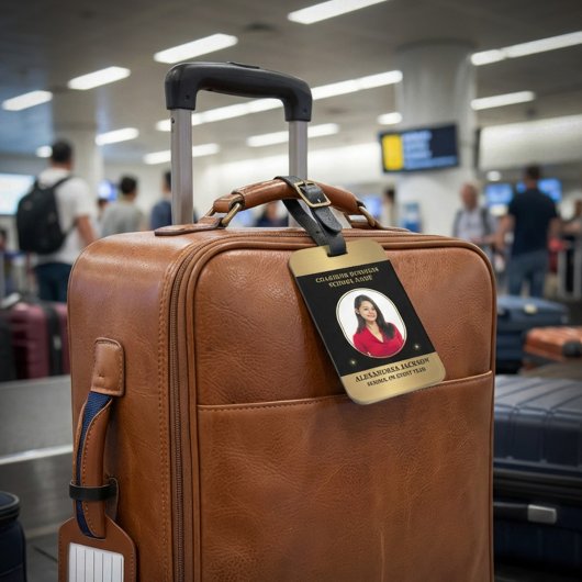 Business Photo Gold Black Elegant Personalize Bagagelabel