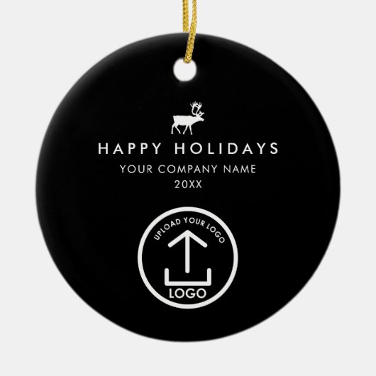 Business Photo Logo Christmas Reindeer Custom Gift Keramisch Ornament (Voorkant)