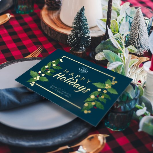 Business Prettige feestdagen Blauwgroen Real Gold  Folie Uitnodiging