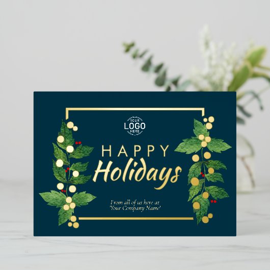 Business Prettige feestdagen Blauwgroen Real Gold  Folie Uitnodiging