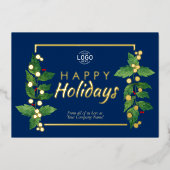 Business Prettige feestdagen Blue Real Gold Foil K Folie Uitnodiging (Voorkant)