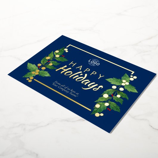 Business Prettige feestdagen Blue Real Gold Foil K Folie Uitnodiging (Gedraaid)