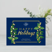Business Prettige feestdagen Blue Real Gold Foil K Folie Uitnodiging (Staand Voorkant)