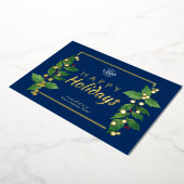 Business Prettige feestdagen Blue Real Gold Foil K Folie Uitnodiging (Gedraaid)