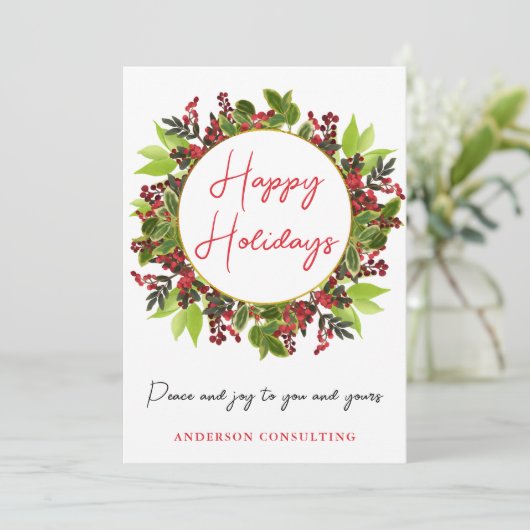 Business Prettige feestdagen Peace and Joy Feestdagenkaart (Staand voorkant)