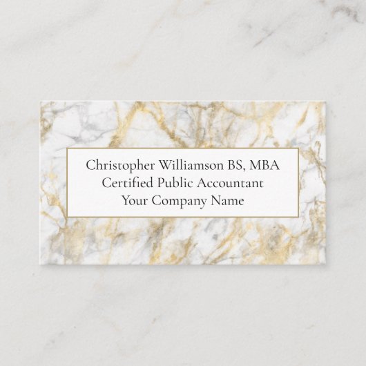 Business Professional Gold White Grey Marmer Visitekaartje (Voorkant)
