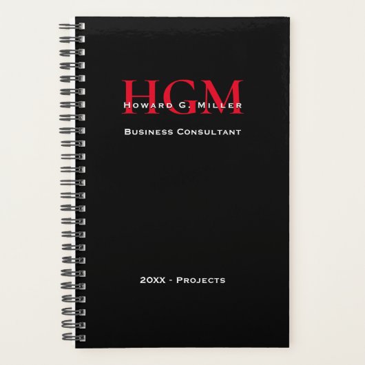 Business Professional Monogram Logo Black Red Planner (Voorkant)