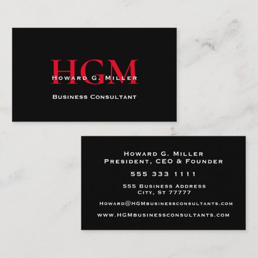Business Professional Monogram Logo Black Red Visitekaartje (Voorkant / Achterkant)