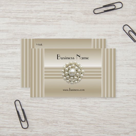 Business Profile Card Elegant Pearl Gem Deco Visitekaartje (Voorkant / Achterkant in situ)