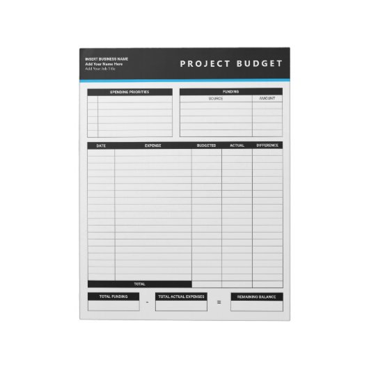 Business Project Budget Template Sheets Notepad Notitieblok (Linkerzijde)