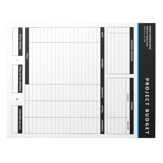 Business Project Budget Template Sheets Notepad Notitieblok (Voorkant)