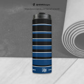 Business Promo Logo Naam QR-code WWW Blauw Wit Thermosbeker