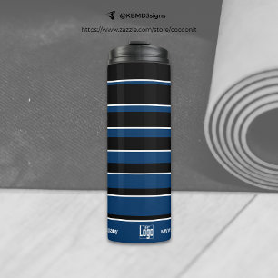 Business Promo Logo Naam QR-code WWW Blauw Wit Thermosbeker