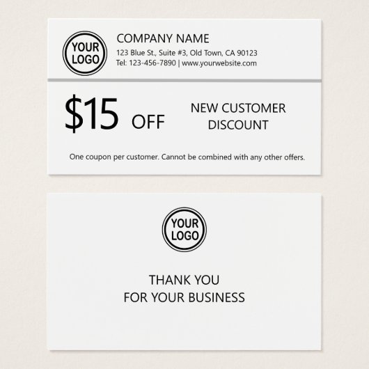 Business Promo New Customer Discount Coupon Kaart (Voorkant /achterkant)