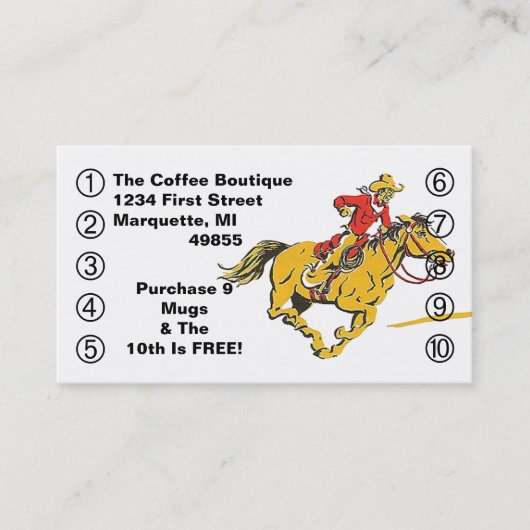 Business Punch Card Cowboy Horse Westerne stijl Klantenkaartje (Voorkant)