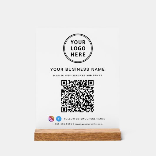 Business QR Code and Logo White Acryl Bord (Voorkant)