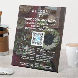 Business QR Code Dark Photo Cool Retail Welcome Reclamebord Met Voetstuk