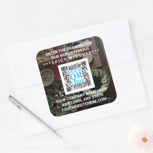 Business QR Code Dark Photo Cool Simple Promo Vierkante Sticker (Envelop)