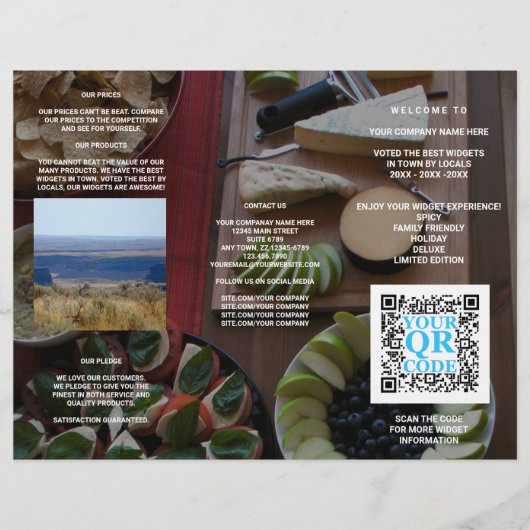Business QR Code Dark Photo Cool Tri Fold Menu (Voorkant)