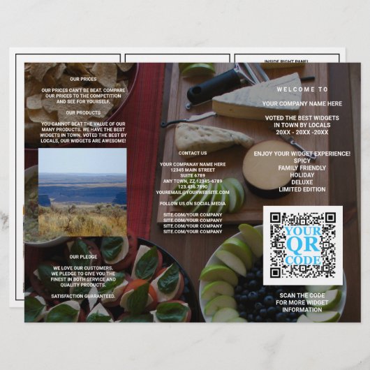 Business QR Code Dark Photo Cool Tri Fold Menu (Voorkant / Achterkant)