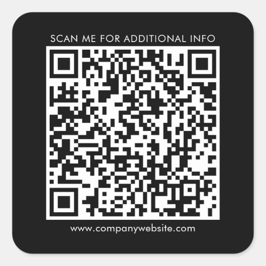 Business QR Code en Company Website Black Vierkante Sticker (Voorkant)