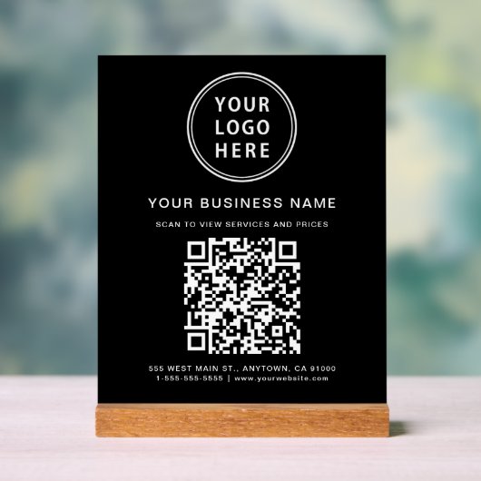 Business QR Code en Logo Black Acryl Bord (Neutraal)
