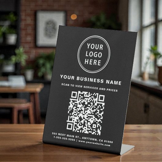 Business QR Code en Logo Black Reclamebord Met Voetstuk