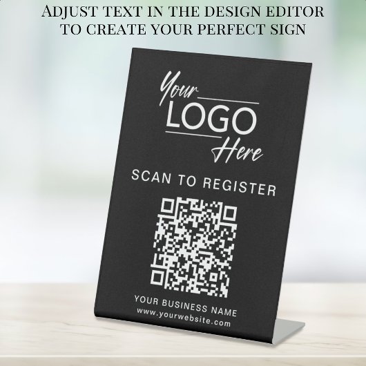 Business QR Code en Logo Black Reclamebord Met Voetstuk