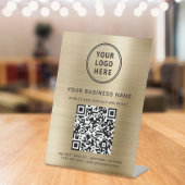 Business QR Code en Logo Metallic Gold Reclamebord Met Voetstuk