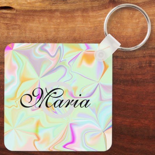 Business QR Code Faux Holographic Monogramed Sleutelhanger (Achterkant)