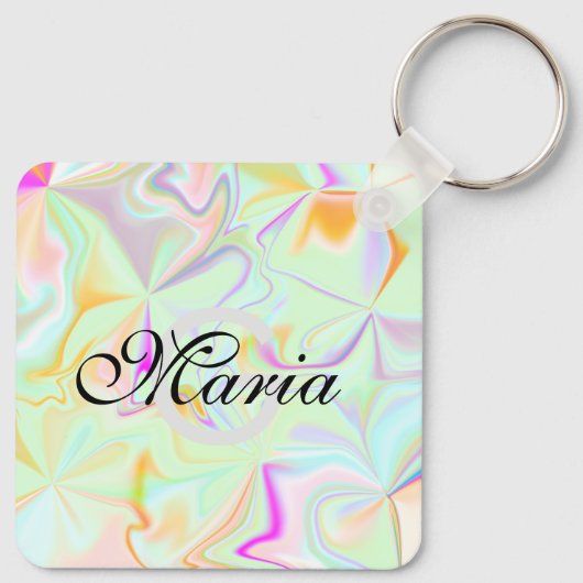 Business QR Code Faux Holographic Monogramed Sleutelhanger (Achterkant)