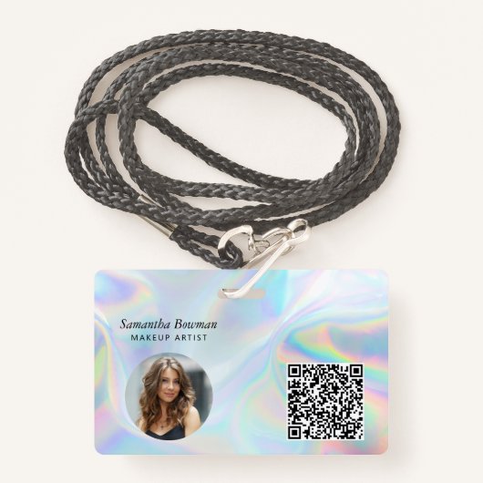 Business QR Code Holographic Makeup Artist Persone Badge (Voorkant met draagriem)