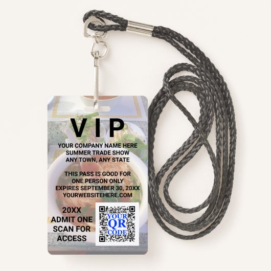 Business QR Code Light Photo Cool Promo Event VIP Badge (Voorkant met draagriem)