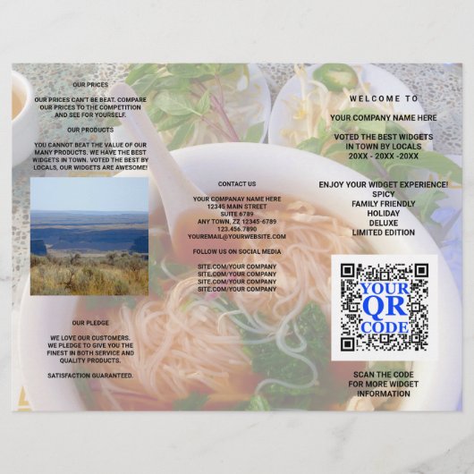 Business QR Code Light Photo Cool Tri Fold Menu (Voorkant)
