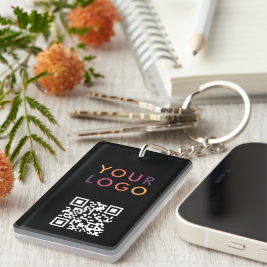 Business QR Code Logo Black Sleutelhanger (Voorkant Rechts)