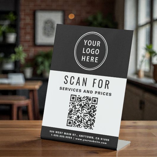 Business QR Code Logo Black White Reclamebord Met Voetstuk