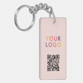 Business QR Code Logo Blush Pink Sleutelhanger (Voorkant Links)