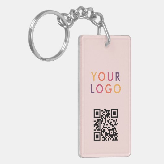 Business QR Code Logo Blush Pink Sleutelhanger (Voorkant Links)