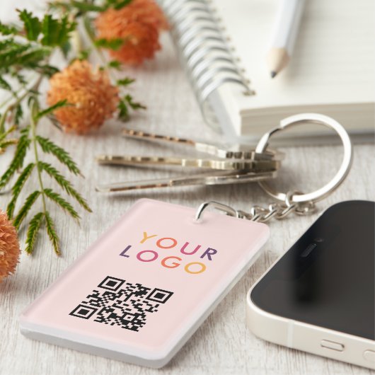 Business QR Code Logo Blush Pink Sleutelhanger (Voorkant Rechts)