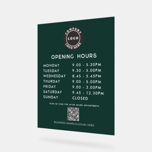 Business QR Code Logo Modern Opening Hours Acryl Bord (Hoek)