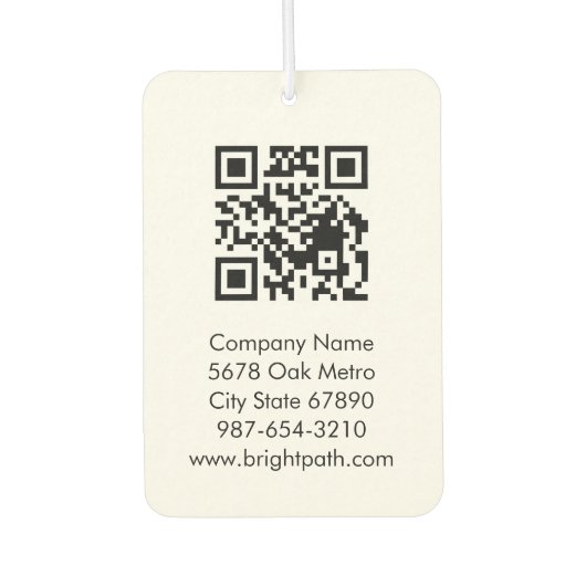 Business QR Code Logo Name Contact Black White Luchtverfrisser (Voorkant)