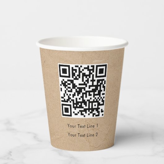 Business QR Code Modern Professional Kraft Brown Papieren Bekers (Achterkant)