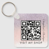 Business QR Code Monogramed Faux Glitter Sleutelhanger (Voorkant)