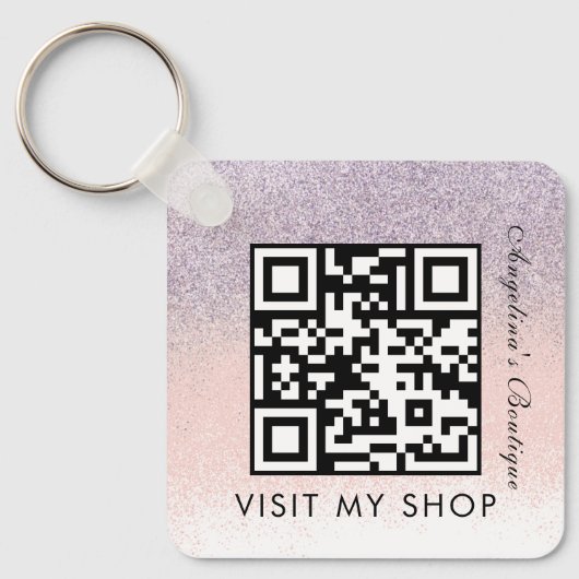 Business QR Code Monogramed Faux Glitter Sleutelhanger (Voorkant)