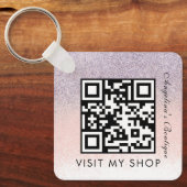 Business QR Code Monogramed Faux Glitter Sleutelhanger (Voorkant)