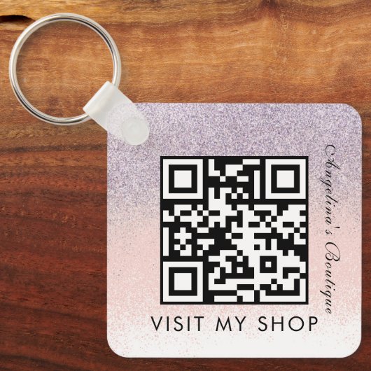 Business QR Code Monogramed Faux Glitter Sleutelhanger (Voorkant)